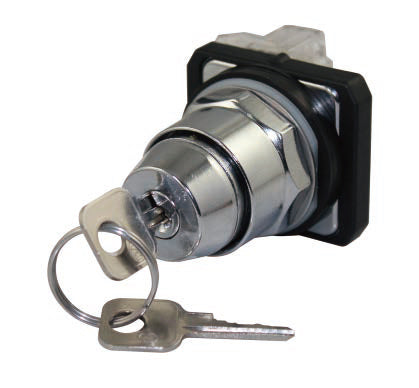 SUNS PBM30-SK2ME-P1 30mm Key Selector Switch, 2 Position, Maintained, Key Withdrawal Both Positions, 1NO/1NC