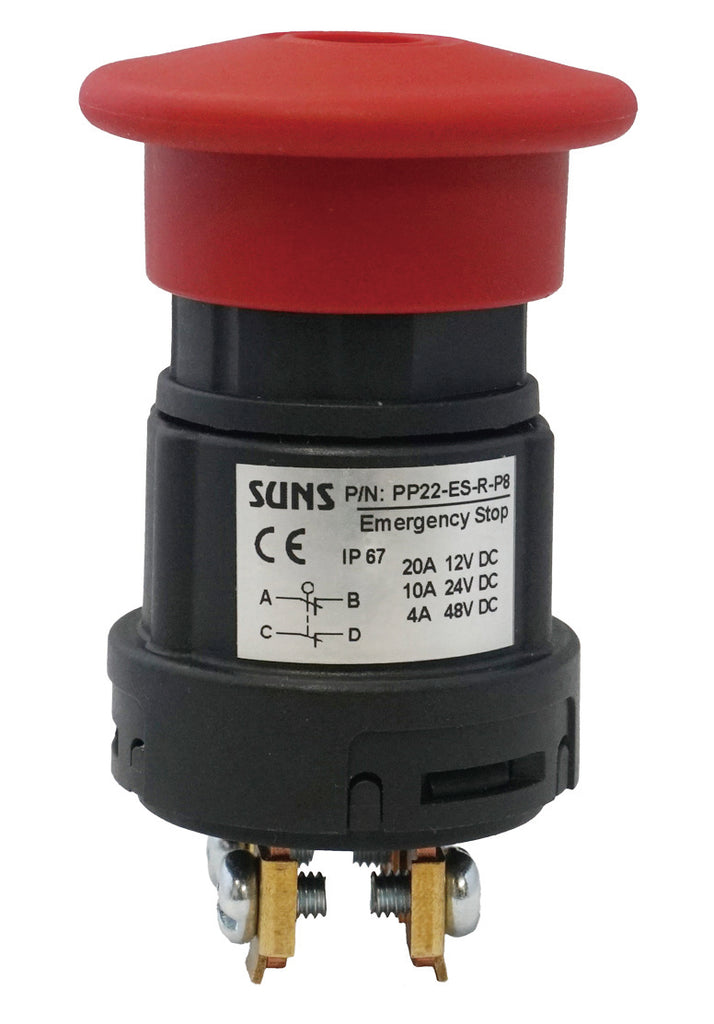 SUNS PP22-ES-R-P8 22mm Emergency Stop Switch Push-Pull IP67 2NC 87941-00